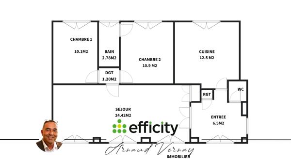Appartement 4 pièces - 70 m² Exclusivité efficity