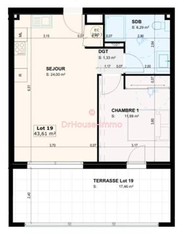 Appartement à vendre 2 pièces de 43 m²