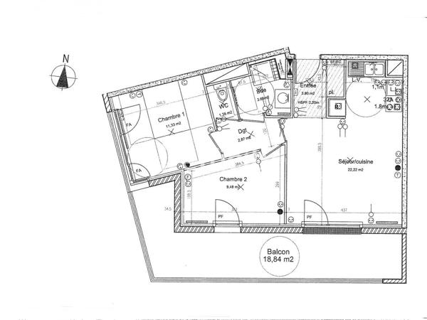 Appartement 3 pièces - 55 m²