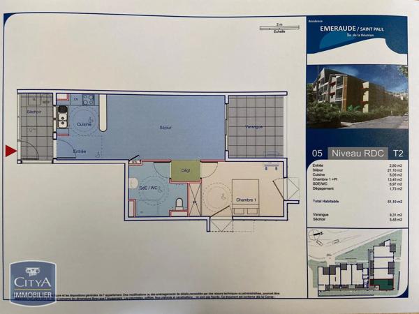 Appartement à louer 2 pièces 51.1m²