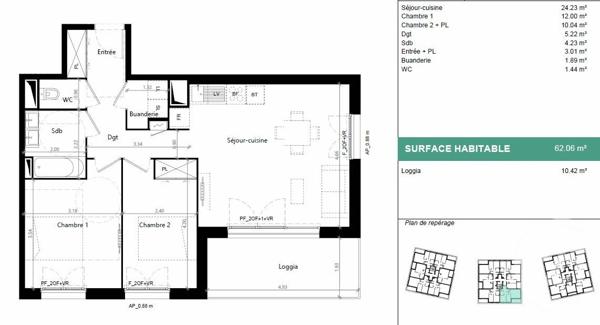 Appartement F3 à vendre  3 pièces - 62,06 m2 VILLENAVE D ORNON - 33