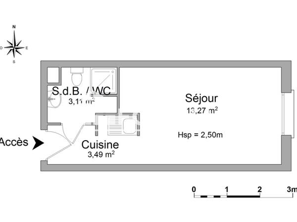 Location Studio 20 m² - RUE DES EPOUX LESGOURGUES Talence 33400