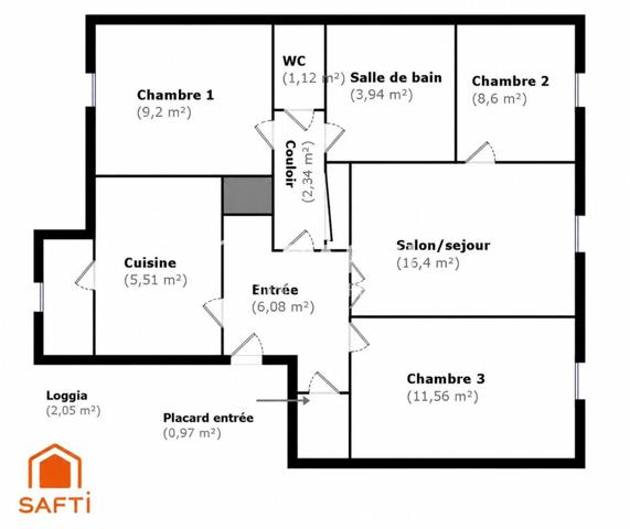 Appartement 4  pièces de 67m²