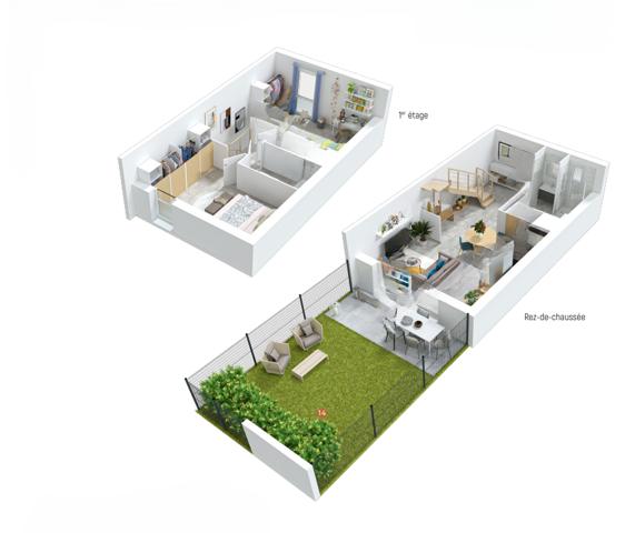Maison 72 m², Jardin plein Sud, 2 chambres, 2 Stationnements privatifs, à 10 min à pied du centre-ville