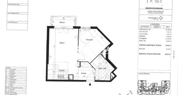 Location Appartement 2 pièces 42.91 m² - Le Blanc-mesnil 93150