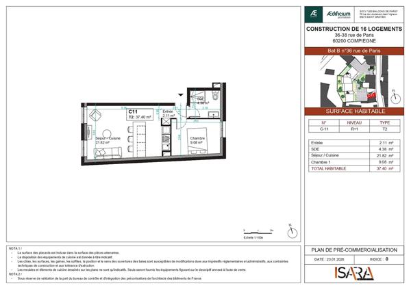 Appartement de 2 pièces principales 37,4 m2 situé à COMPIEGNE