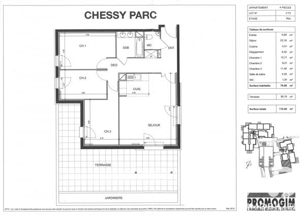 Appartement à vendre 4 pièces 77 m² Chessy