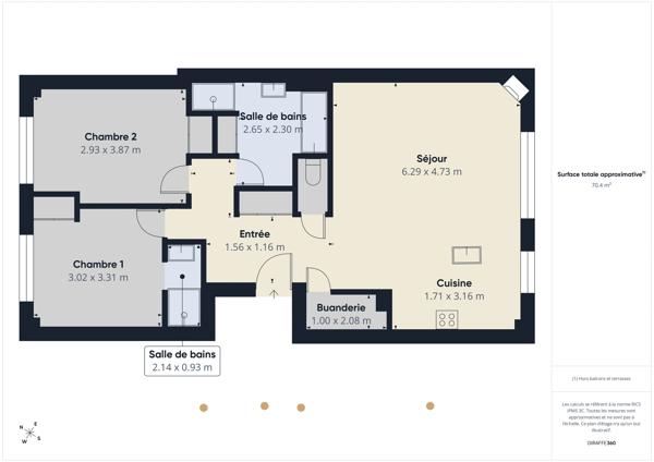 Appartement traversant– 72,8 m² 3 pièces Bordeaux Rue de Pessac