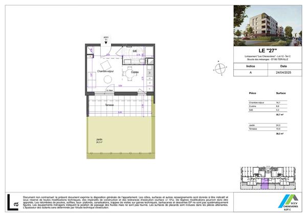 Magnifique Studio neuf de 30m2 avec terrasse (13m2), jardin (24m2) et parking extérieur