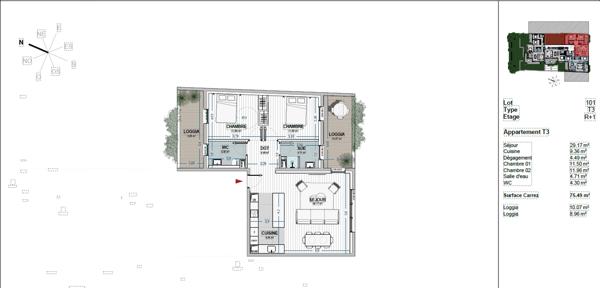 Appartement Chartres T3, 76m2