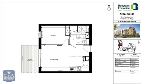 Appartement à louer 2 pièces 45.14m²