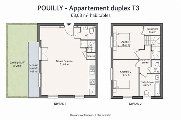 POUILLY T3 avec Jardin et balcon