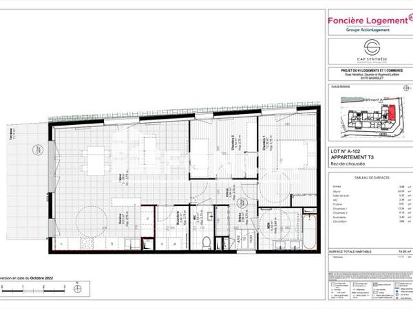 Location Appartement 3 pièces 74.9 m² - 1/3/5 Rue Helvétius Bagnolet 93170