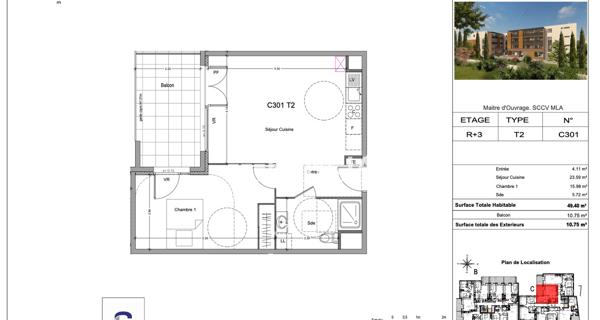 Location Appartement 2 pièces 49.4 m² - Morières-lès-avignon 84310
