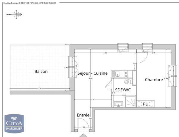 Appartement à louer 2 pièces 41.73m²