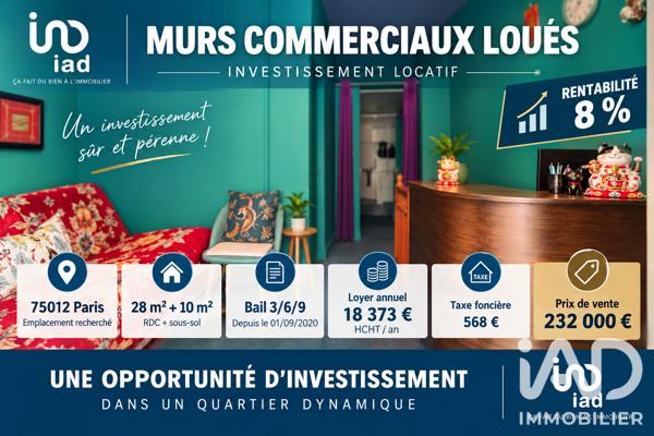 Boutique/Local commercial à vendre 38 m² Paris 12