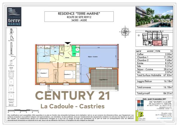 Appartement T3 à vendre  3 pièces - 67,83 m2 AGDE - 34