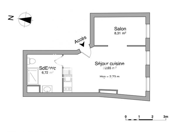 Location Appartement meublé 2 pièces 35.68 m² - 23 PLACE DU PALAIS Bordeaux 33000