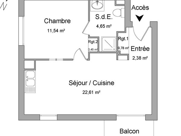 Location Appartement 2 pièces 42.39 m² - 52 RUE DE LA TABLE DE PIERRE Darnetal 76160