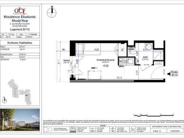 Location Studio meublé 17.92 m² - STUDY'HOP Orleans 45100