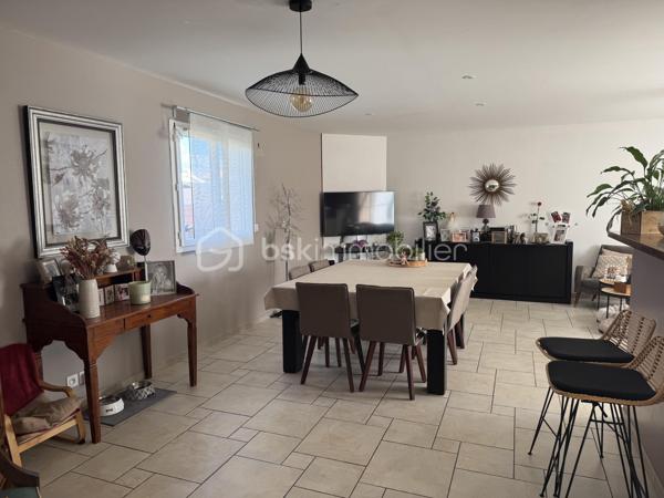 Sur la commune de SAINT-SEURIN-SUR-L'ISLE, entre Montpon-Ménestérol et Libourne. Belle maison contemporaine de plain pied de 124 m² habitables offrant : entrée avec rangement, beau séjour-salle à manger avec cuisine ouverte et équipée de plus de 50 m², quatre chambres et un bureau (ou possibilité 5 chambres) dont une chambre avec sa propre salle d'eau, une salle d'eau indépendante, un w-c séparé, dégagement et nombreux rangements. Les prestations intérieures sont de qualité et la décoration est soignée. Les volets électriques, la climatisation réversible et l'adoucisseur d'eau, vous permettront d'apprécier un confort supplémentaire.
Un garage attenant à la maison  vient compléter cet ensemble et pourrais éventuellement être transformé en sixième chambre (si besoin).
Le terrain de 1235 m² clos (et piscinable) avec portail électrique et visiophone bénéficie du calme et d'un bel ensoleillement, et vous permettra d'apprécier une vie paisible en famille.