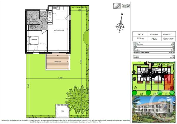 Appartement T2 à vendre  2 pièces - 46,93 m2 ANTIBES - 06