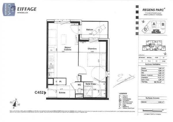 Appartement à louer 2 pièces 38.74m²
