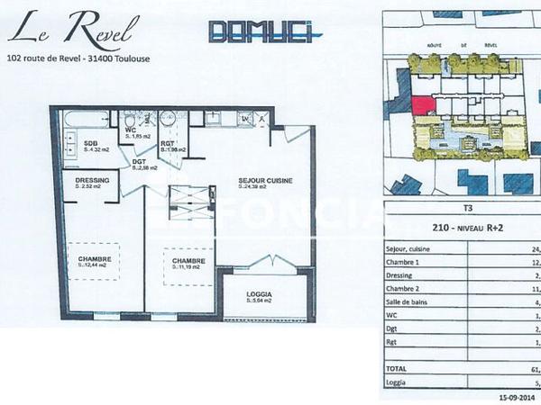 Location Appartement 3 pièces 61.23 m² - 102 ROUTE DE REVEL Toulouse 31400
