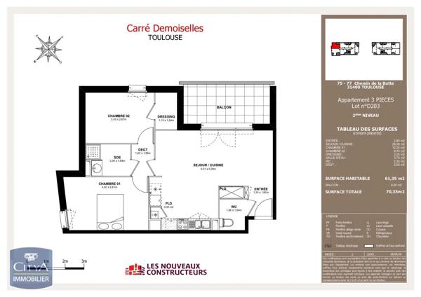 Appartement à louer 3 pièces 61.35m² Toulouse (31400)