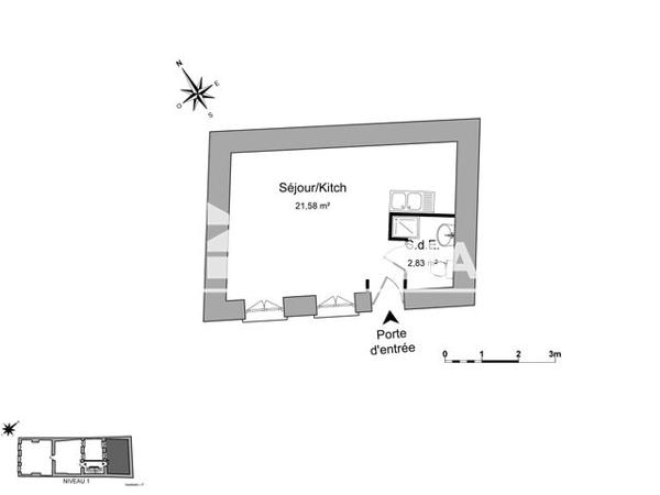 Location Studio 24.41 m² - 58 GRANDE RUE Trevoux 01600