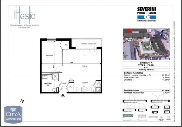 Appartement à louer 2 pièces 43.69m² Limoges (87000)
