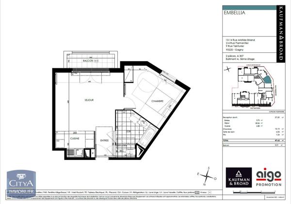 Appartement à louer 2 pièces 47.62m²
