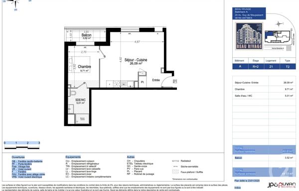 Appartement F2 à vendre  2 pièces - 40,81 m 2   JUAN LES PINS  - 06