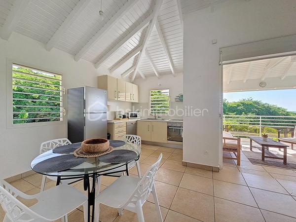 Delphine MIRANDA pour le réseau BSK IMMOBILIER
Saint François - Route touristique 
Vous rêvez d'une maison avec vue mer dans un secteur privilégié au calme? Alors j'ai le bien qu'il vous faut!
La maison se situe route touristique à 5 minutes du centre ville et des commodités de Saint François dans un lotissement résidentiel recherché pour son calme et son accès direct à la plage.
La maison de construction béton est édifié sur un niveau sur une parcelle de 691 m2.
Surface habitable : 75 m2 , surface utile : 115 m2 avec les terrasses couvertes.
Entrée par portail sécurisé vous trouverez une aire de parking pouvant recevoir 3 véhicules.
Sur le premier niveau se trouve l'espace de vie avec son grand salon cuisine ouverte de 34 m2 , une salle d'eau toilettes, et une grande terrasse couverte vous permettant de bénéficier de la splendide vue mer , ainsi que de la piscine (au sel) et de sa plage.
Au niveau inférieur vous trouverez la partie nuit avec ses deux chambres de 12,80 m2 orientée côté jardin avec accès direct sur terrasse couverte, une salle d'eau commune avec douche à l'italienne , et un toilette indépendant.
Le jardin est verdoyant , spacieux et entièrement clos , un petit chemin longe la parcelle pour accéder directement à la plage de Anse des Rochers.
Citerne tampon , chauffe-eau solaire pour votre confort , local technique piscine en dur, aucun travaux à prévoir.
Vendu meublé , clé en main !

Le bien est situé dans un lotissement géré en ASL avec une quote-part de charges courantes annuelles de 373,82€ par an.
N'hésitez pas à me contacter pour de plus amples informations sur cette villa , accéder au reportage photos complet et aux vidéos!