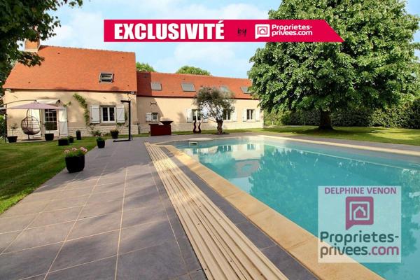 Exclusivité- Longère avec beaucoup de cachet avec piscine et parc arboré de 5585 m² proche Loire à Germigny Des Prés