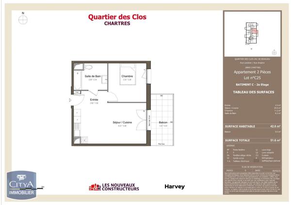 Appartement à louer 2 pièces 42.6m² Chartres (28000)