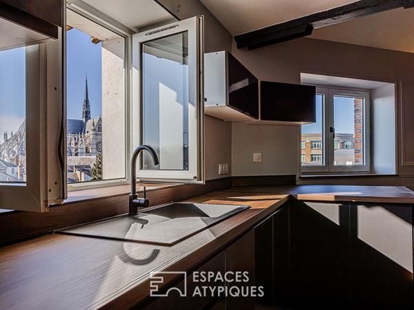 Duplex vue carte postale sur cathédrale