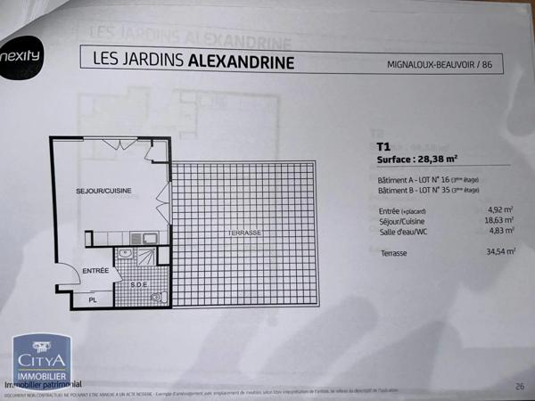 Appartement à louer 1 pièce 28.38m²