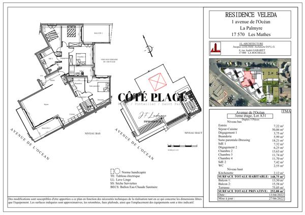 Les Mathes (17570) La Palmyre Appartement NEUF T5 avec 2 BalconsTerrase en Duplex Garage et cave au prix de 798.000€ HAI