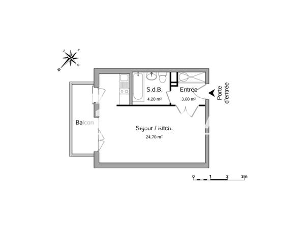 Location Studio 32.58 m² - 68 RUE DU MOULIN DU BECQUET Lille 59800