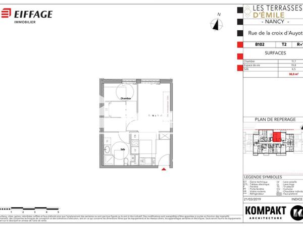 Location Appartement 2 pièces 38 m² - 17 - 21 RUE DE LA CROIX D'AUYOT Nancy 54000
