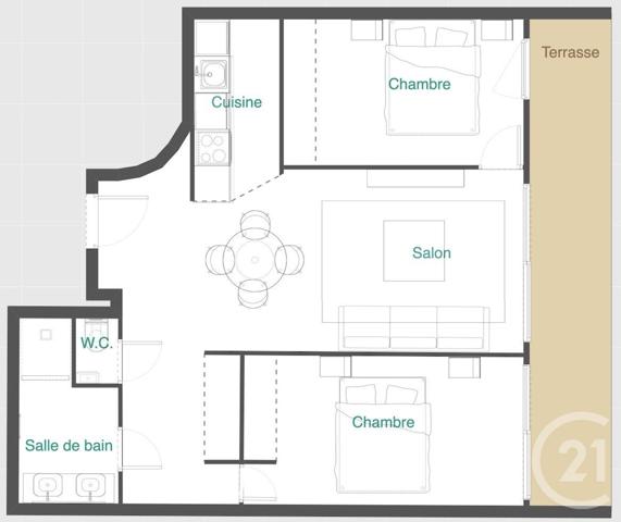 Appartement T3 à vendre  2 pièces - 57,25 m2 PARIS - 75015