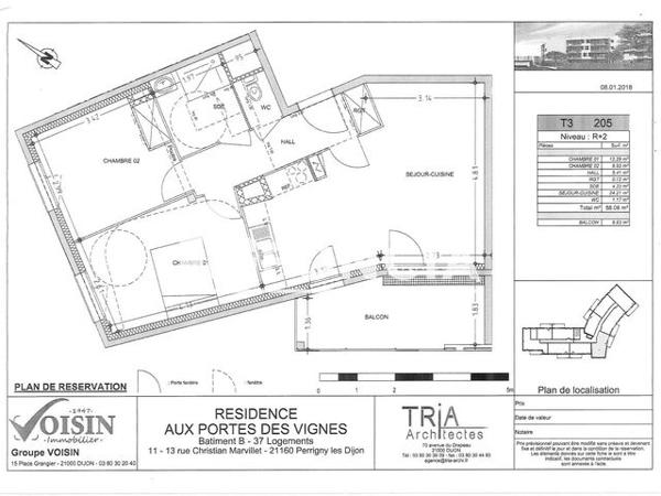 Location Appartement 3 pièces 58.06 m² - AUX PORTES DES VIGNES Perrigny Les Dijon 21160