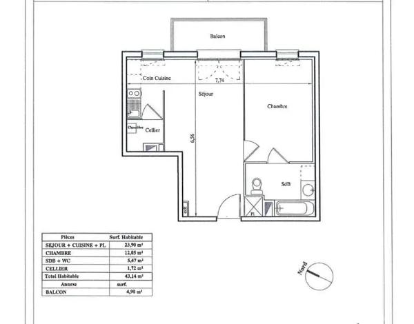 Appartement à louer 2 pièces 43.14m² Douai (59500)