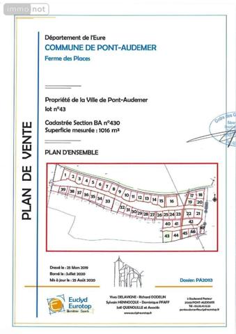 Terrain à Batir à vendre à Pont-Audemer dans l'Eure (27500), ref : 065/373   
Centre ville