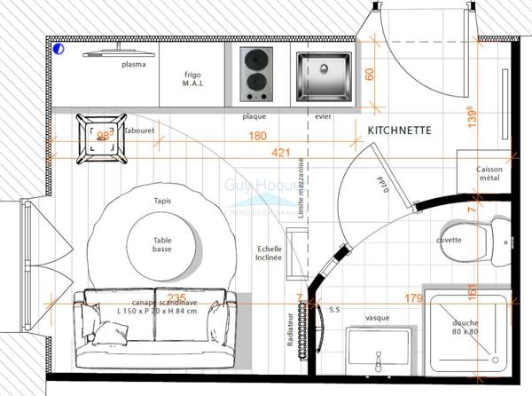 STUDIO meublé, décoré, climatisé rue Garibaldi