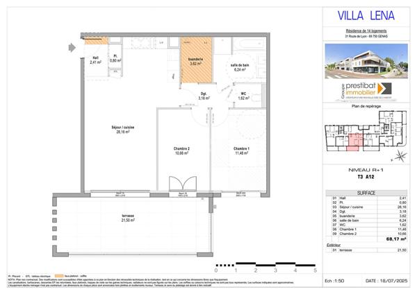 GENAS Coeur Centre-ville - PROGRAMME NEUF "VILLA LENA" TYPE 3 avec belle terrasse OUEST
