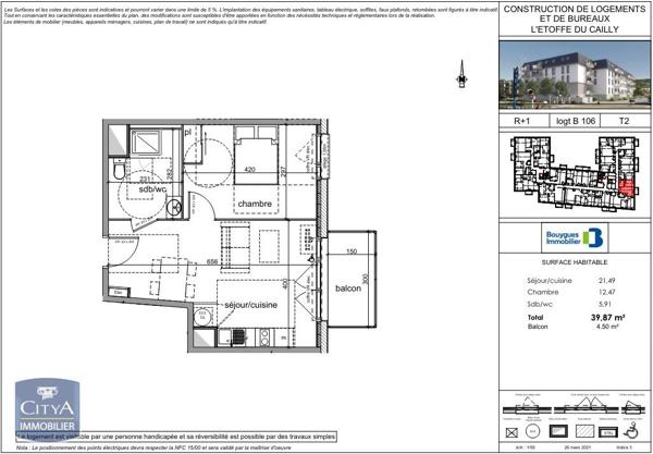 Appartement à louer 2 pièces 39.87m²