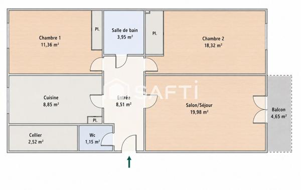 T3 aux volumes généreux avec balcon sans vis-à-vis