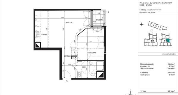 Location Appartement 2 pièces 46.16 m² - Chelles 77500